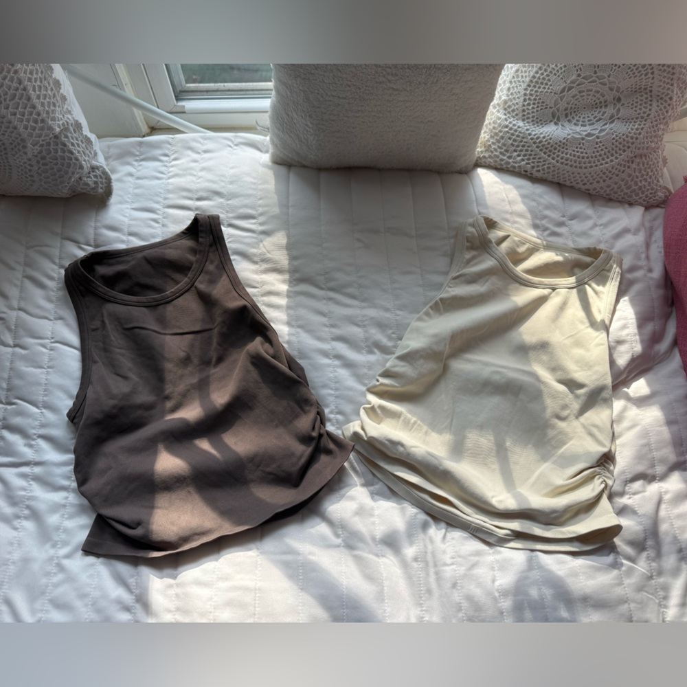 Women’s Athletic Tanks- Cream and Brown